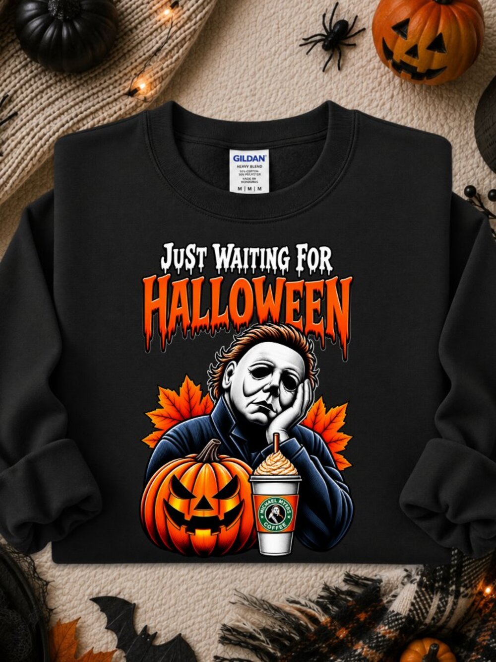 Waiting For Halloween Sweatshirt Adult Unisex Graphic Crewneck Cozy Horror Movie
